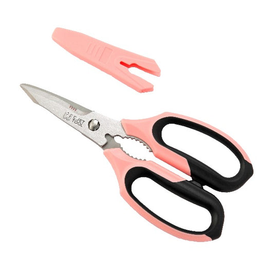 C.JET TOOL 8" Sharp Stainless Kitchen Scissors Meat Vegetables Herbs Food Cutting Shear Heavy Duty Cooking Scissors with Soft Grip Utility Multi-Purpose Carton Opening Tip Blade (Pink)