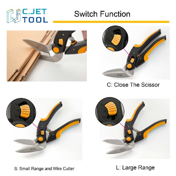 C.JET TOOL 10" Heavy Duty Scissors Multipurpose, Scissors for Carpet, Cardboard and Recycle (Orange)